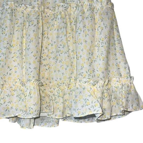 AQUA Ladies Ruffle Tiered Mini Skirt, White, Yellow, & Green Floral Print, NWT! - Picture 4 of 4